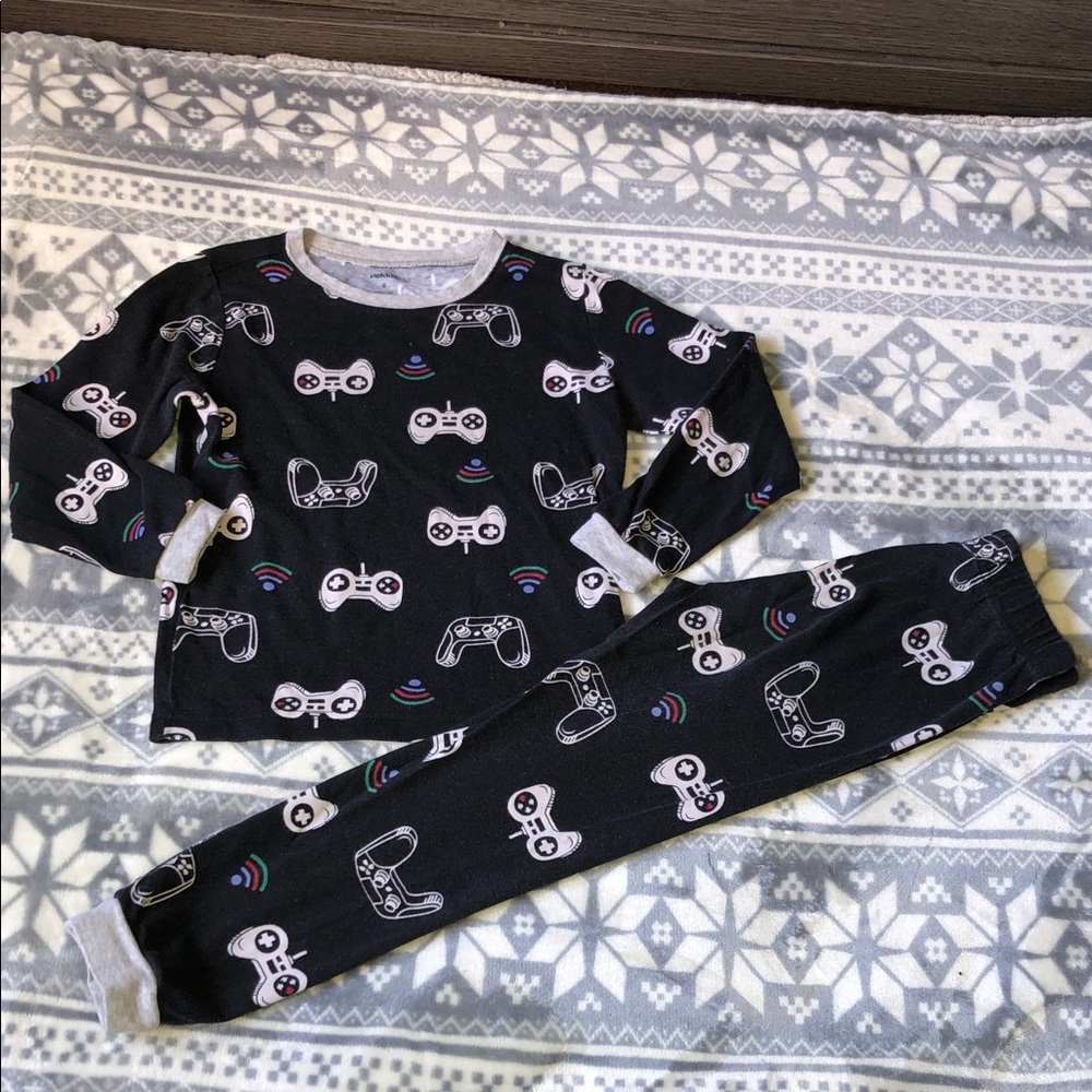 Kids Black Video Game Controller Pajama Set with Grey Trim